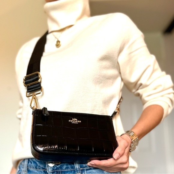 NEW Coach bag crossbody shoulder black leather gold-tone hardware 2 strap NWT - Picture 2 of 8